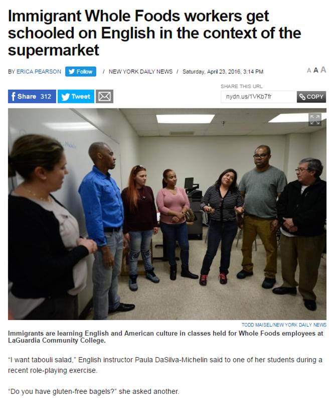 Laguardia To Provide English Language Skills Training For Ny Area Whole Foods Market Employees Cuny Newswire