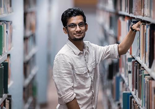 Student in the library