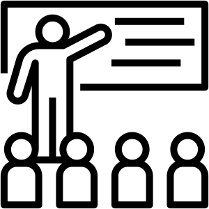 Vector image of a classroom with a professor and students