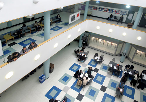 aerial view of E building atrium