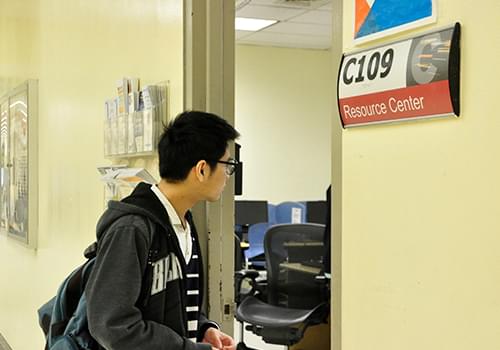 Student visiting the Reosurce Center located in the C-Building, Room C-109