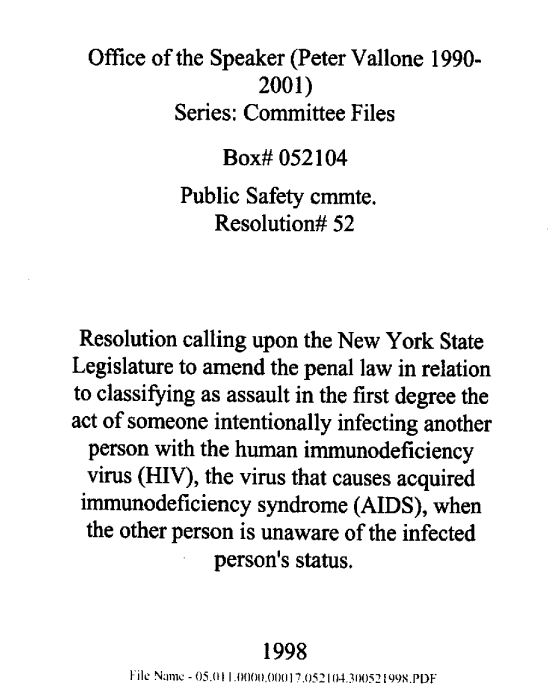 HIV resolution from NYC City Council late 1990s