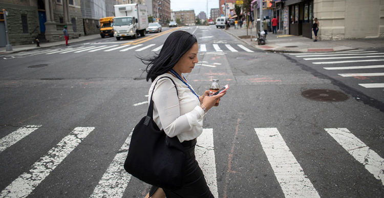 Destina Garcia, a community health worker with Bronx-Lebanon Hospital, on her way to a home visit with a client in the Bronx