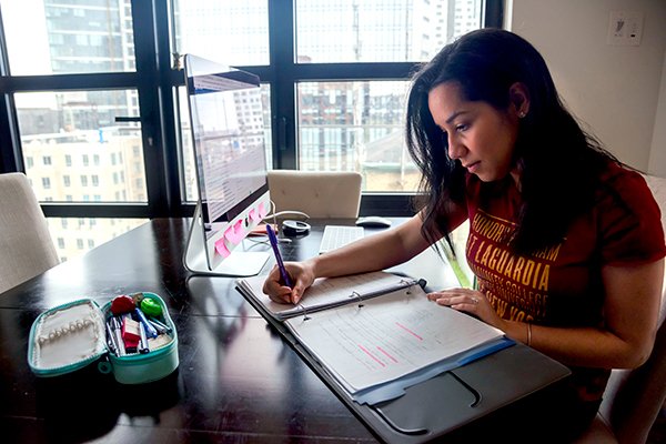 Student at a desk studying