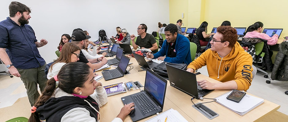 Students studying in computers