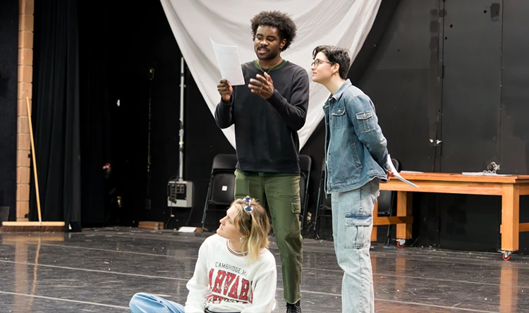 Students rehearsing for the Working Musical in the LPAC theater