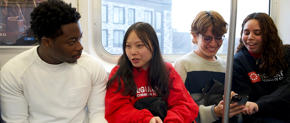 Students taking the 7-train to LaGuardia Community College