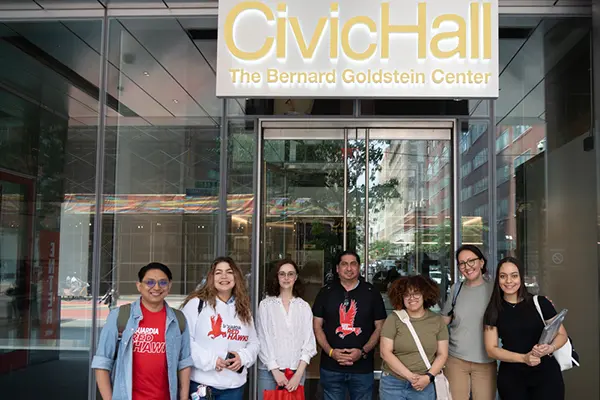 Students outside the Civic Hall Center