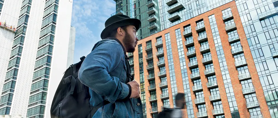 Student walking in LIC Queens